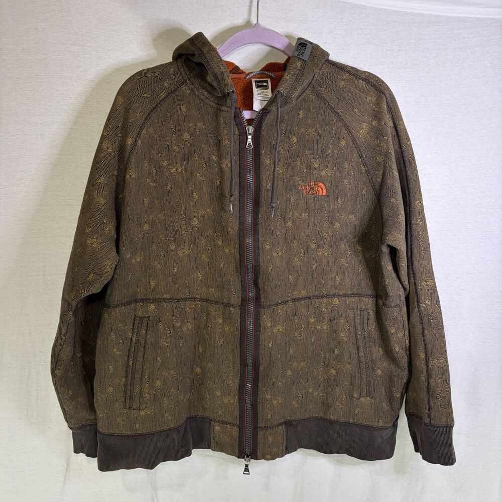 The north face vintage brown wood grain Full Zip Sweatshirt Hoodie Men’s medium
